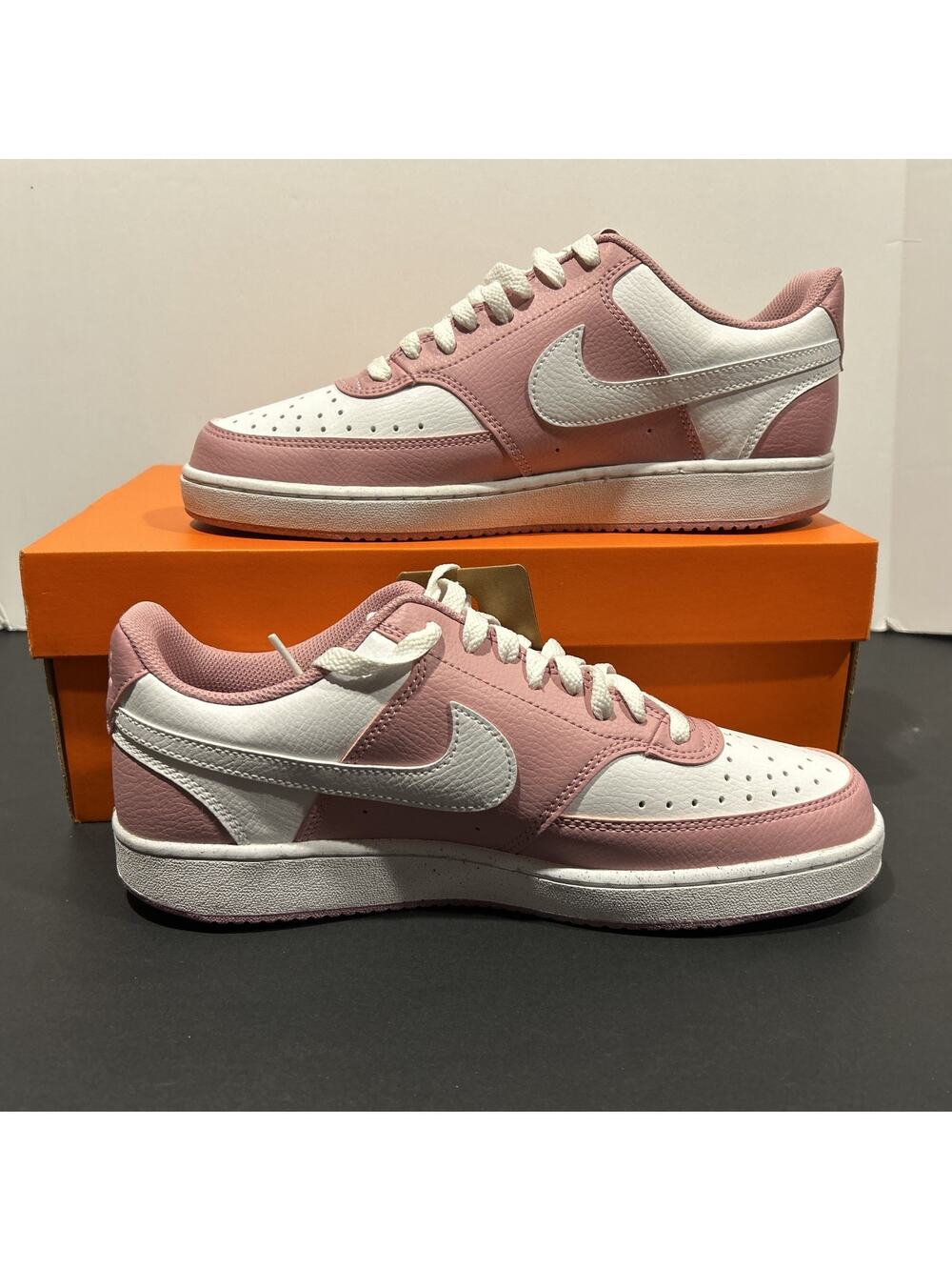 Size 9M/10.5 W-Nike Women Court Vision Lo NN DH3158-101 Pink & White OG Box No L